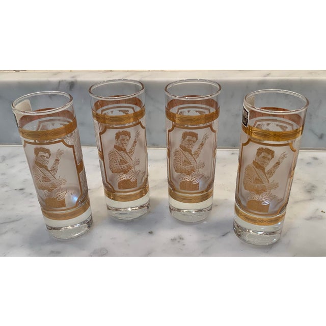 Mid 20th Century “Elvis Presley” Mid 20th Century Culver 22k Gold Shot Glasses – Graceland Provenance for Palm Beach Regency, Retro Decor - Set of 4 - See Pics! For Sale - Image 5 of 9