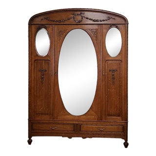 C.1920 French Oak Mirror Door Armoire For Sale
