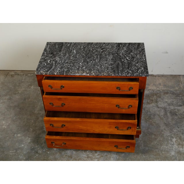 French 1930s Empire Style Walnut Commode with Grey Marble Top and Black Columns For Sale - Image 12 of 12