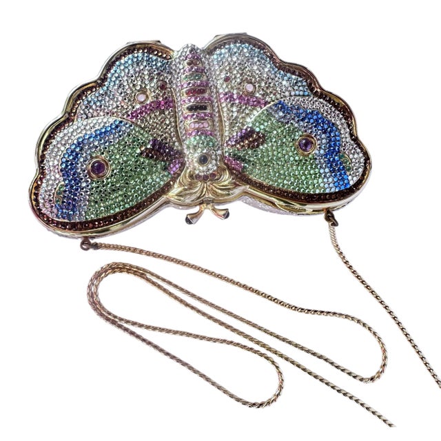 1980s Judith Leiber Butterfly Evening Clutch Shoulder Bag Gemstones Minaudière Crystal Vintage For Sale - Image 10 of 12