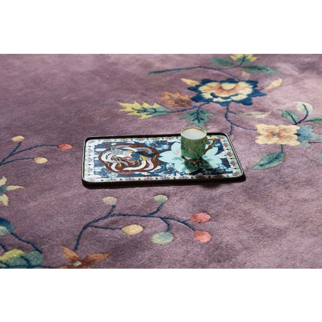 Textile 1920s Antique Oversized Chinese Art Deco Lavender Purple Botanical Hand-Knotted Wool Pile Rug - 13’ X 20’3” For Sale - Image 7 of 10