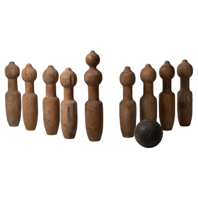 Vintage Swedish Bowling Set in Pine, Set of 10 For Sale