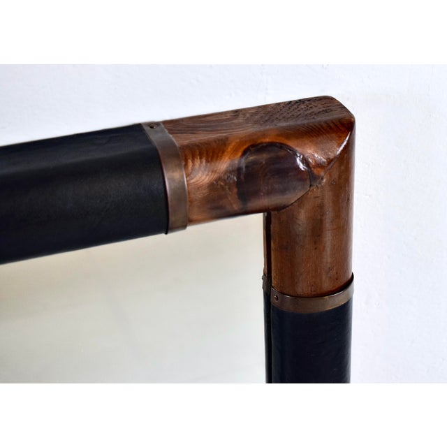 Mid Century Wall Mirror by Pierre Lottier With Leather Wrapped Frame For Sale - Image 9 of 10