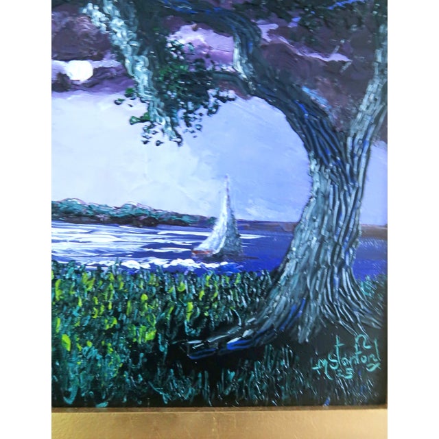 "Night Sail" - Mark Stanford (American B. 1959 - ) - Signed Original Palette Knife Oil Painting For Sale - Image 4 of 12