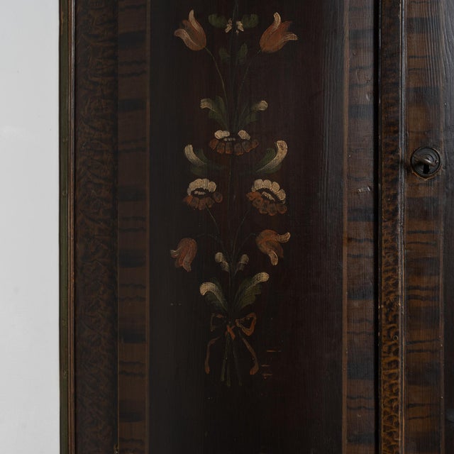 Original Hand-Painted Swedish Pine Bowfront Corner Cabinet, Dated 1846 For Sale - Image 4 of 8