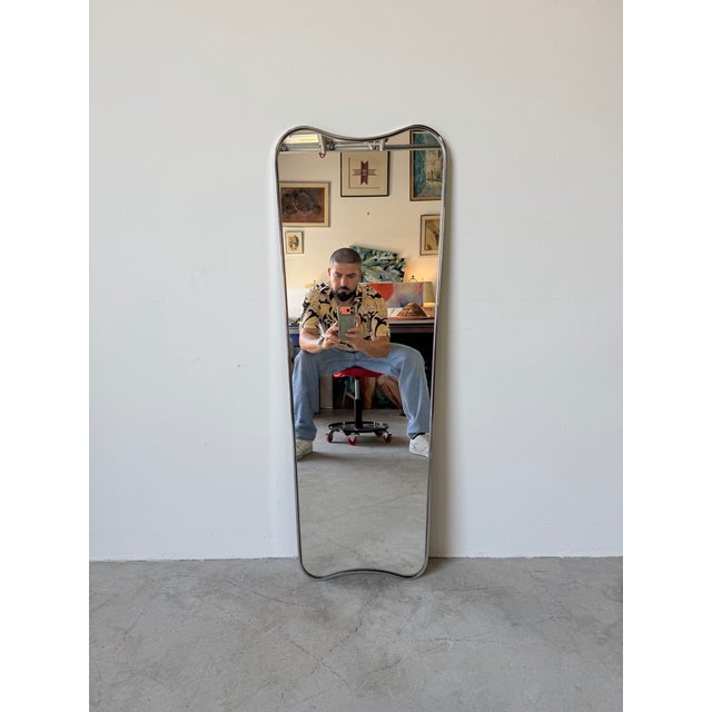1990s Vintage Postmodern Stainless Steel / Chrome Sculptural Wall Mirror For Sale - Image 5 of 12