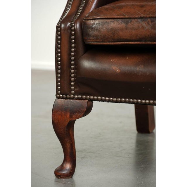 Chesterfield Wing Chair in Cowhide Leather For Sale - Image 12 of 13