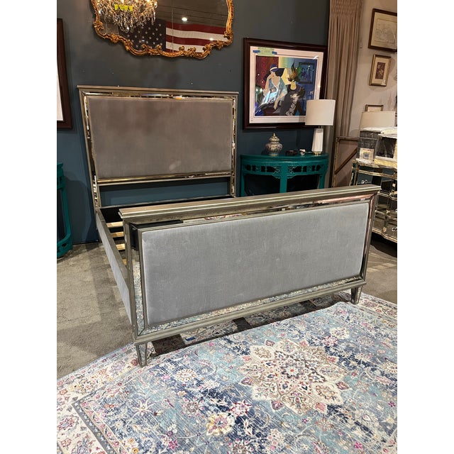 Restoration Hardware Queen Bed Gray Velvet W/ Mirrored Trim Chairish