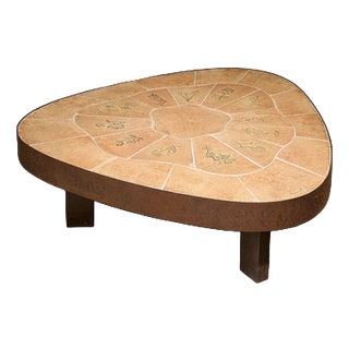 Shaped Coffee Table with Ceramic Tiles and Steel Frame from Barrois, France, 1960s For Sale