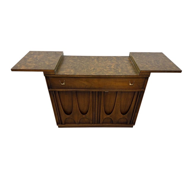 Wood Mid-Century Modern Broyhill Brasilia Walnut Flip-Top Server For Sale - Image 7 of 11
