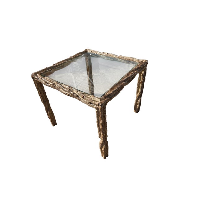 Wood Vintage Carved Faux Bois Mid Century Side Table Hollywood Regency Carved Wood For Sale - Image 7 of 18