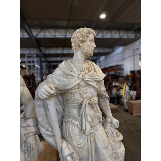 Cream Large Classical Marble Warrior Figures, Late 20th Century, Set of 2 For Sale - Image 8 of 14