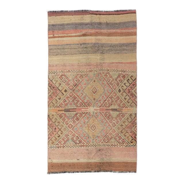 Faded Vintage Decorative Kilim Rug - 2`10″ X 5`0″ For Sale
