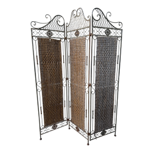 Vintage Wrought Iron & Woven Rattan Folding Room Divider Screen