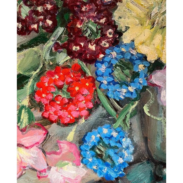Stéphanie Caroline Guerzoni, Verbena Flowers, Oil on Canvas, 1960s For Sale - Image 6 of 10
