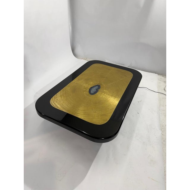 Coffee Table in Etched Brass, Black Resin and Agate from Lova Creation, 1980s For Sale - Image 6 of 17