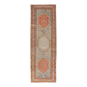 Antique Persian Hamadan Runner With Sub-Geometric Tribal Medallions
