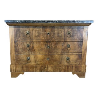 19th Century French Burled Wood Commode With Marble Top For Sale