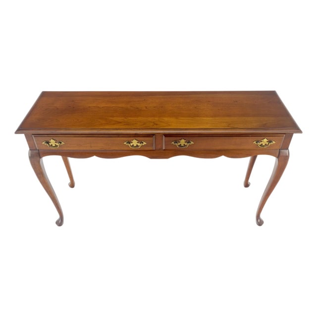Solid Cherry Queen An Style Two Drawers Low Profile Console Table MINT For Sale