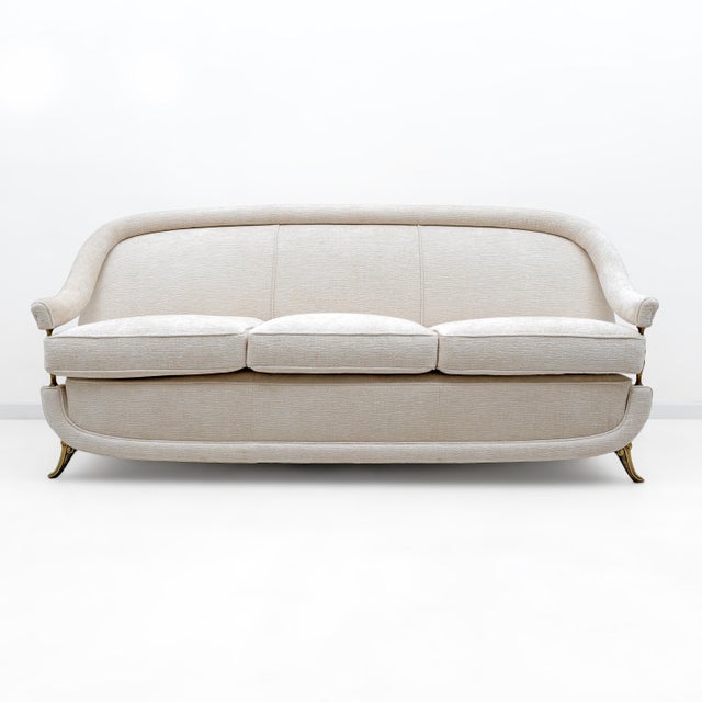 Mid-Century French Art Deco Style Sofa with Brass Details, 1950s For Sale - Image 10 of 10