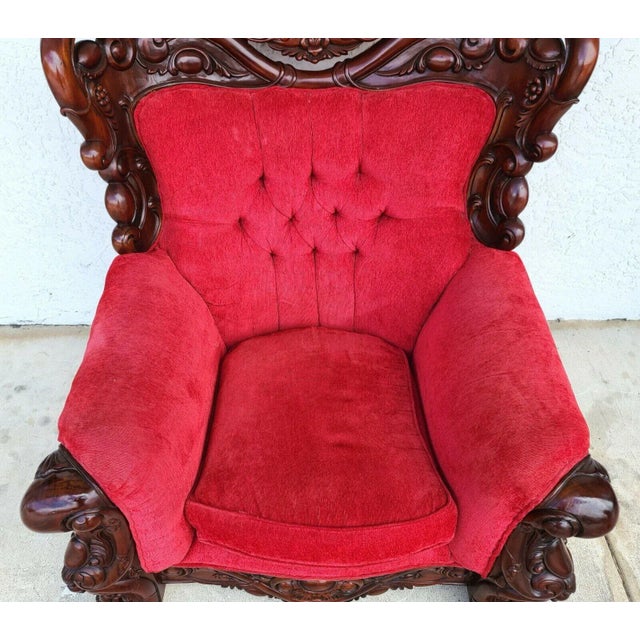 Large Asian Chinoiserie Carved Rosewood Armchair For Sale - Image 9 of 12