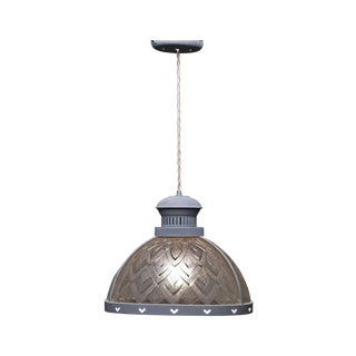 Vintage Blue Metal & Pressed Glass Pendant Light For Sale
