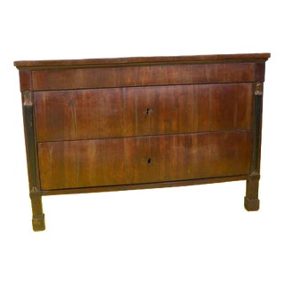 Empire Walnut Chest of Drawers with Original Gilded Bronze Ornaments For Sale