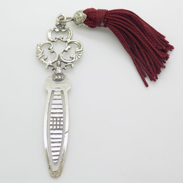 Vintage Italian Silver 800 Bookmark with Red Tassel by Nicchi, Arezzo, 1980s For Sale - Image 3 of 12