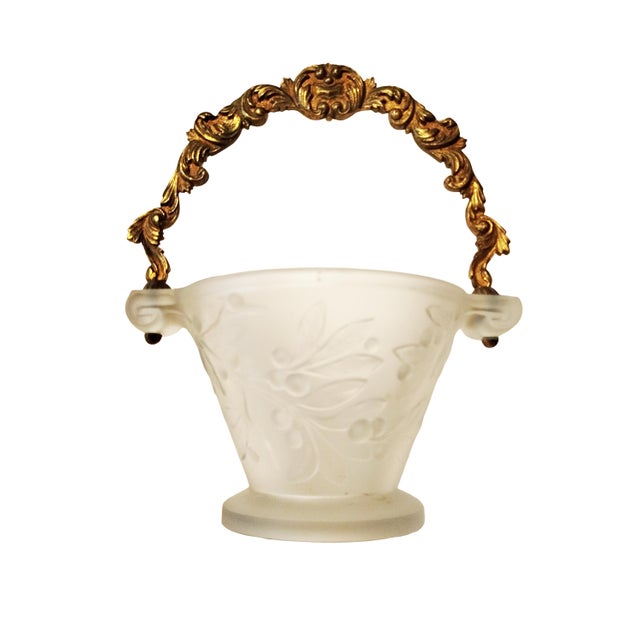 French Art Deco Frosted Glass and Gilt Bronze Basket from Etling Paris, 1930s For Sale - Image 3 of 8