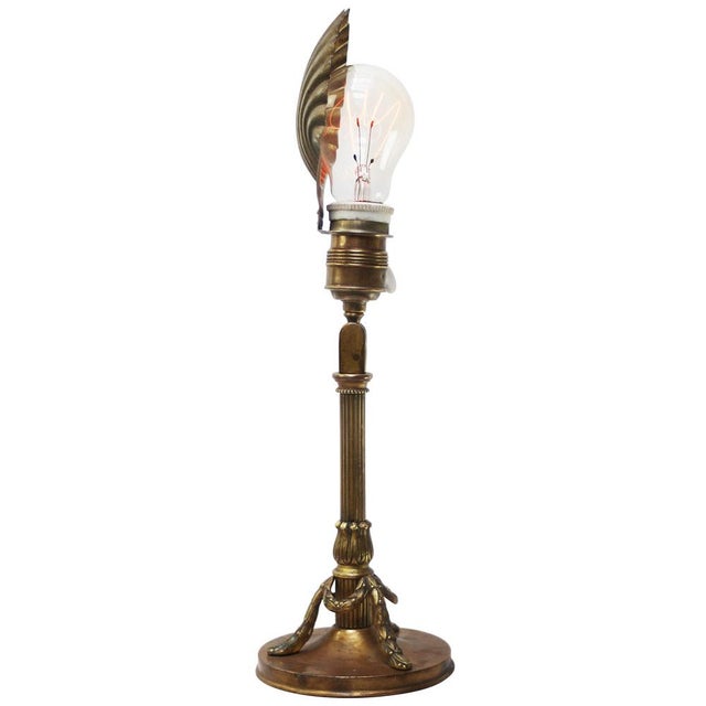Empire French Brass Desk Lamp with Brass Nickel Plated Shell Shade For Sale - Image 12 of 12