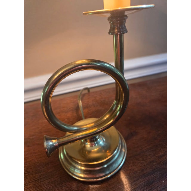 English Vintage Equestrian English Style Horse Hunting Brass Horn-Shaped Lamp For Sale - Image 3 of 11
