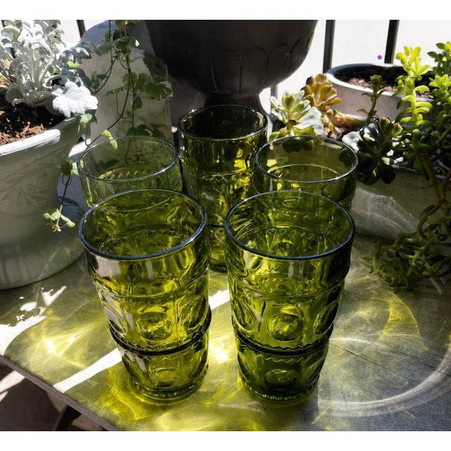 MCM Vintage Pressed Glass Thumbprint Tumbler Retro For Sale - Image 10 of 12