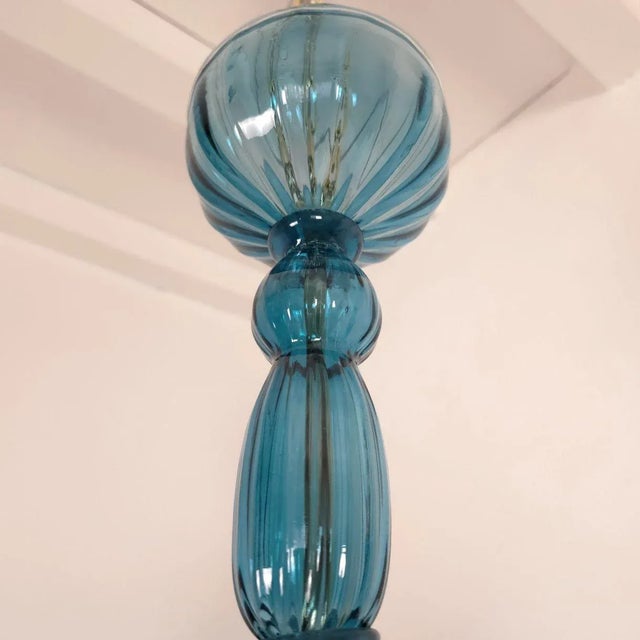 1980s Petrol Blue Murano Glass Chandelier For Sale - Image 9 of 10