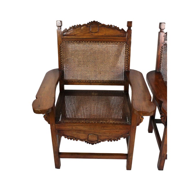 Brown Pair of Antique Handmade Caned Carved Anglo Indian Armchairs For Sale - Image 8 of 18