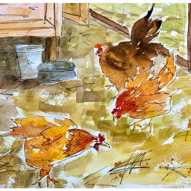French Country Giclee Print Watercolor Painting “Holly’s Chicken Yard” For Sale - Image 3 of 10