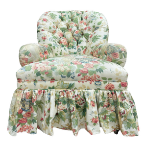 Vintage Hickory Chair Tufted Lounge Chair on Casters in Botanical Print