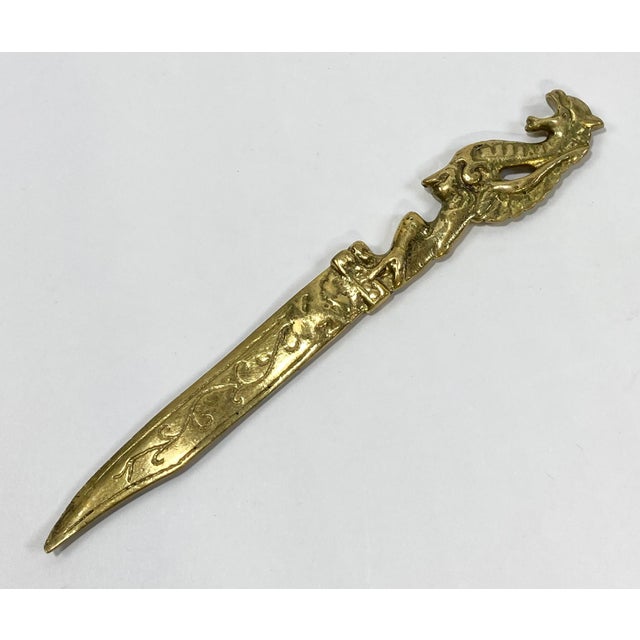 Figurative Vintage Solid Brass Dragon Letter Opener For Sale - Image 3 of 7