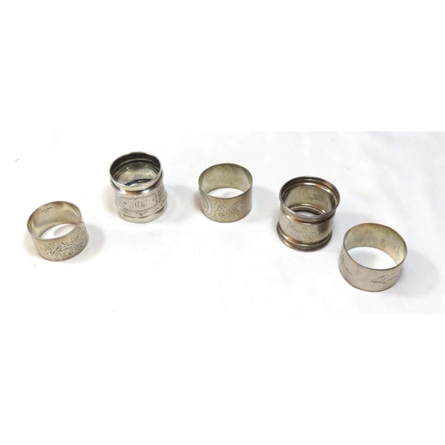Set of 5 Antique Sterling Silver Napkin Rings With Engraved Names Ida - Will & Dorothy For Sale - Image 10 of 13