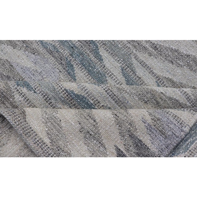 Scandinavian Flat-Weave Light Grey and Blue Rug by Keivan Woven Arts, 9'1 X 12'1 For Sale - Image 12 of 12