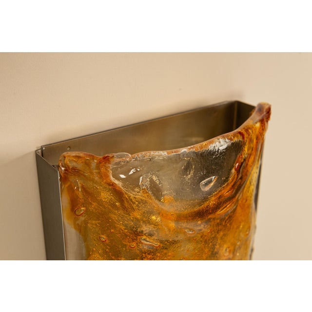 Wall Appliques in Amber Glass and Metal, Italy, 1970s, Set of 6 For Sale - Image 12 of 16