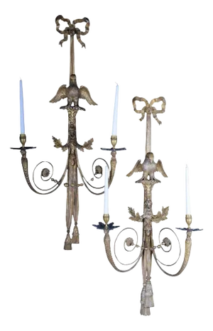 Large Empire Sconces in Gilded Linden Wood, 1800s, Set of 2