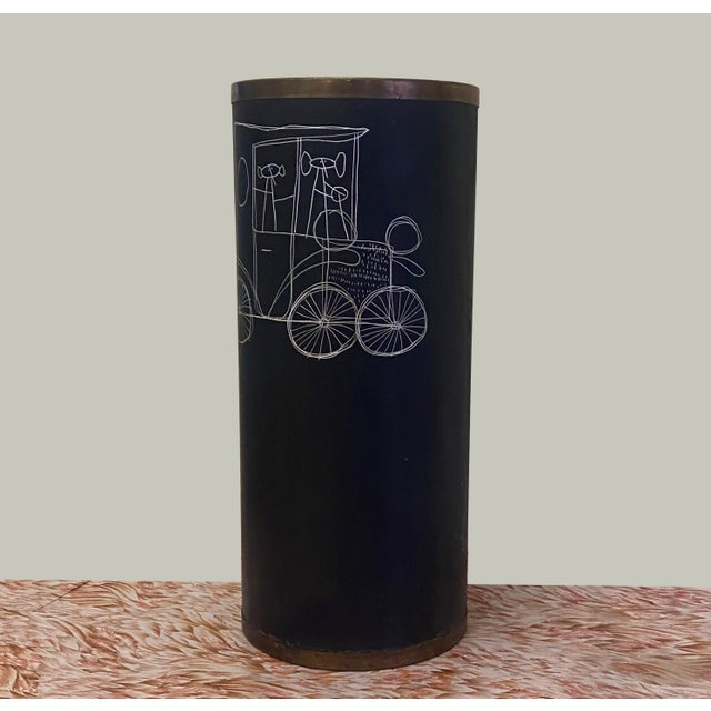 Mid-Century Modern Enameled Metal Umbrella Stand with Brass Rims by Poggibonsi, Italy, 1960s For Sale - Image 9 of 11