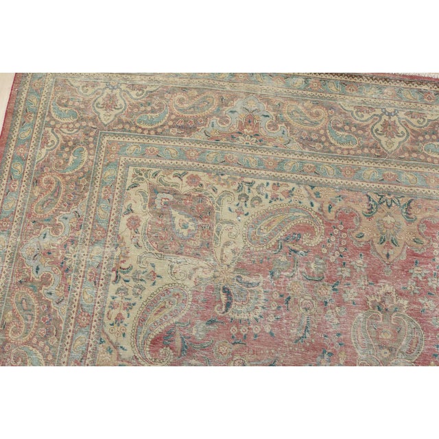 Textile Tabriz Rug 10’1” X 12’11” Red Wool Vintage Distressed Hand-Knotted Carpet For Sale - Image 7 of 15