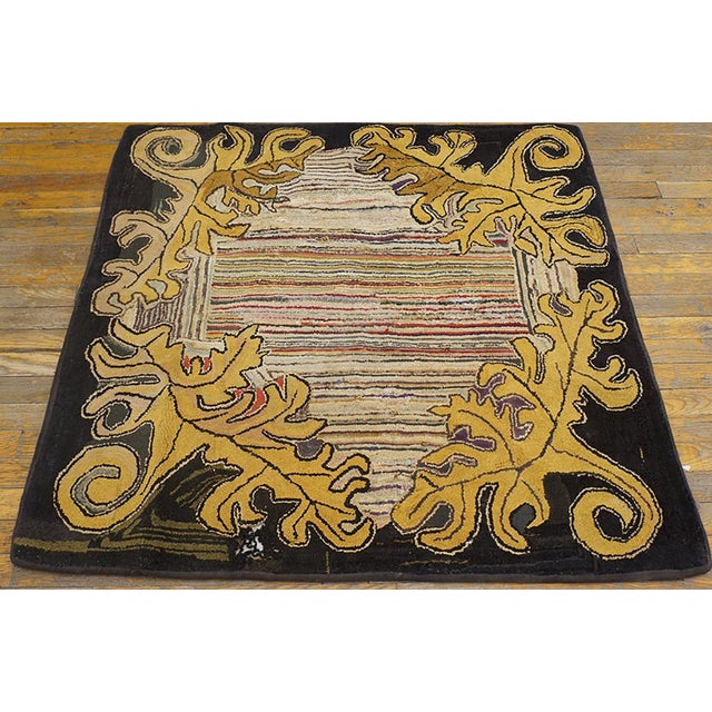 Antique American Hooked rug. Measures: 3'8" x 4'0". Antique American American Hooked Rug Ivory 1920s, Circa Date: 1920s....