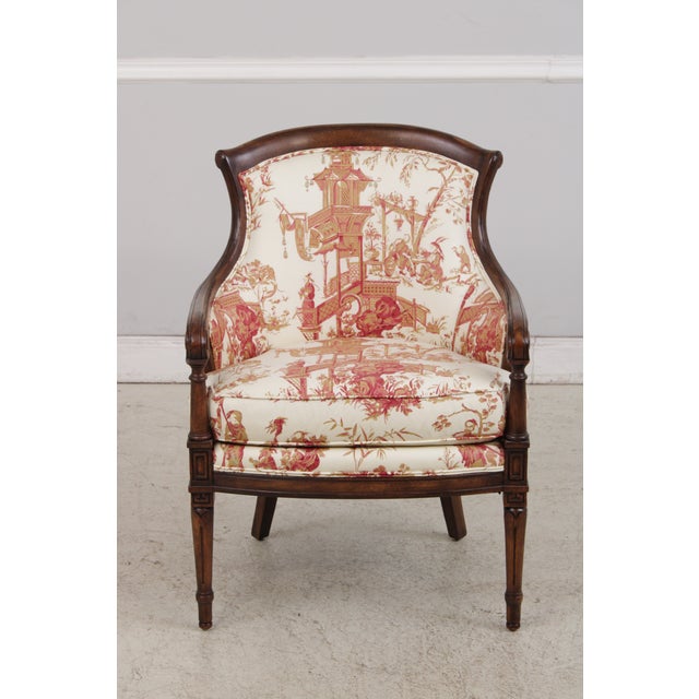 Stickley Pair of Stickley Louis XVI Style Chinoiserie Barrel Back Armchairs For Sale - Image 4 of 17