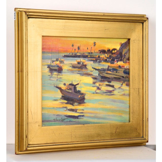 American "Santa Catalina Island Harbor" Seascape at Sunset in Oil on Artist's Panel by Gary Schildt For Sale - Image 3 of 9