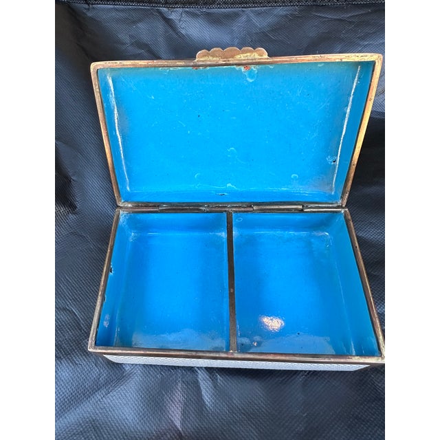 1910s Vintage Cloisonné Cigarette Box With Fish Scale Pattern and Symbol for Longevity For Sale - Image 5 of 6