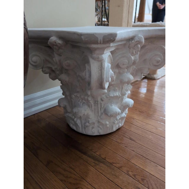 Traditional Heavy Plaster Corinthian Capital Side Table For Sale - Image 3 of 6