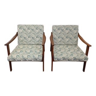 Vintage Scandinavian Armchairs in Teak and Fabric by Arne Wahl Iversen for Komfort, 1960s, Set of 2 For Sale