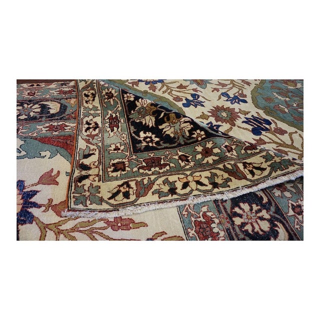 Persian Persian Farahan Sarouk Wool 10x14 Ivory, Teal, Rust & Navy Handmade Area Rug #1143011 For Sale - Image 3 of 3